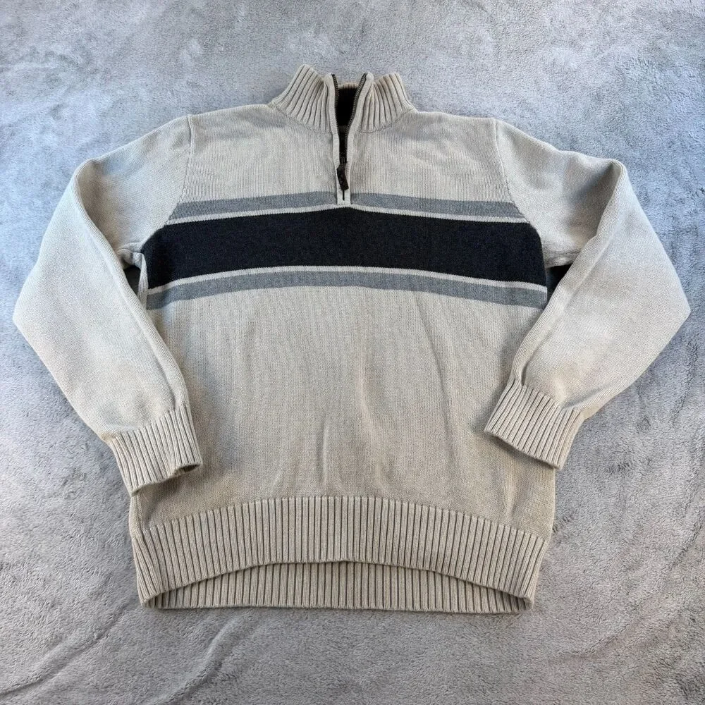 Eddie Bauer Sweater Mens Medium 1/4 Zip Cotton Stripe Pullover